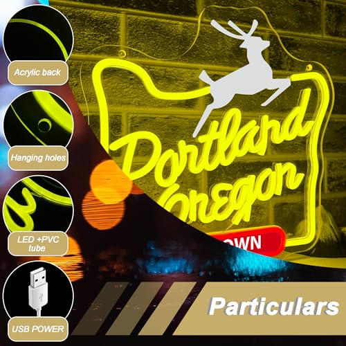 Image of Mutank Portland Oregon Neon Sign, Iconic City Neon Light USB Powered LED Dimmable, for Portland Themed Room Decor Game Room Man Cave Home Bar Decor(12.9 * 12.5 In)