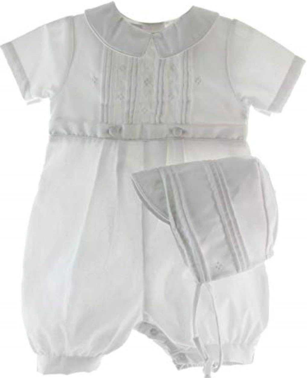 Baby Boys Rompers Pique Christening Baptism Knickers and Hat (18 Months) White