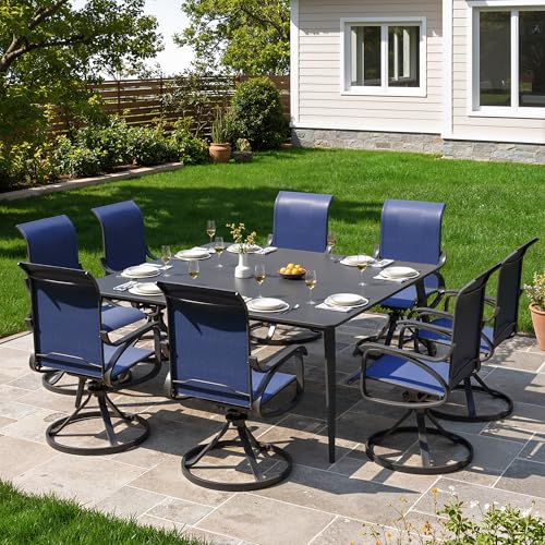 Image of LOUVIXA Patio Swivel Chair Set of 8, All-Weather Patio Swivel Rocking Chair, High Back Patio Dining Chairs for Backyard, Porch, Lawn, Garden(8, Navy Blue)