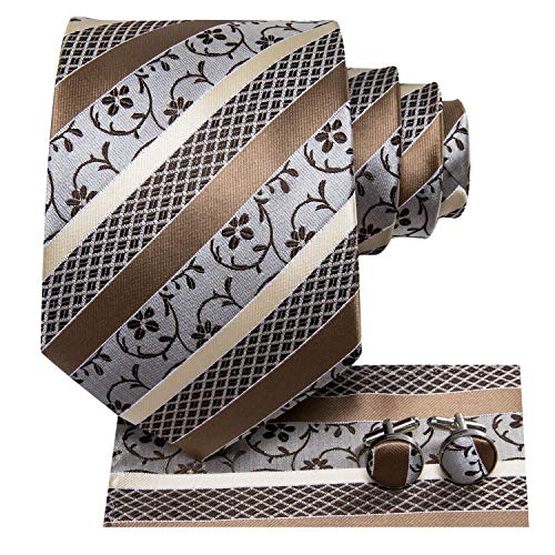 Image of Hi-Tie 3 Pcs Gift Box Mens Tie Set Necktie with Pocket Square Cufflinks Lapel Pin Silk Neck Tie Collection
