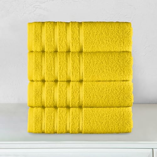 Image of Elegant Comfort 100% Turkish Cotton 4 Lines Viscose Stripe Luxury 4 Pack Hand Towel Set - Ultra Absorbent and Soft 16 x 28 Inch Premium Hotel Spa Quality Towels for Everyday Bath Use, Yellow