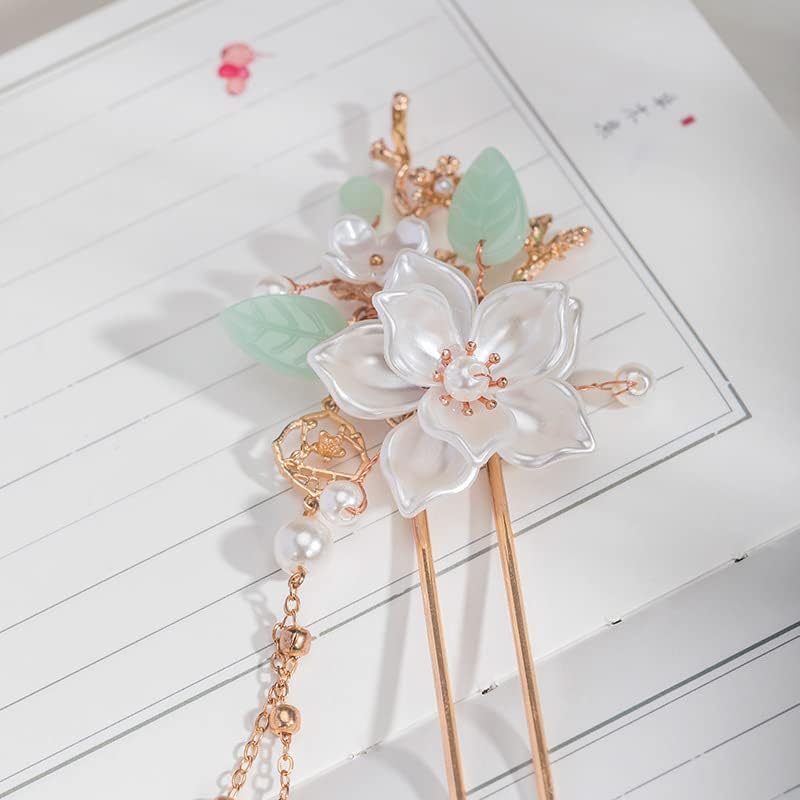 Clip de Pelo Camellia Flower con Perlas y Borlas miniatura 5