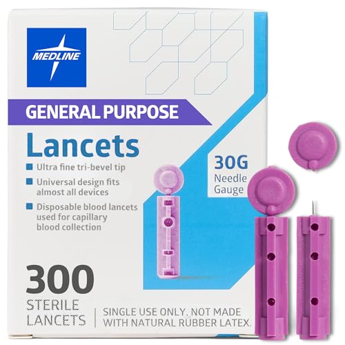 Medline General Purpose Lancets, 30G, Sterile Single Use Lancets for Diabetes Testing, Safety Lancets for Blood Sampling, Fingerstick Diabetic Lancets, 300 Count