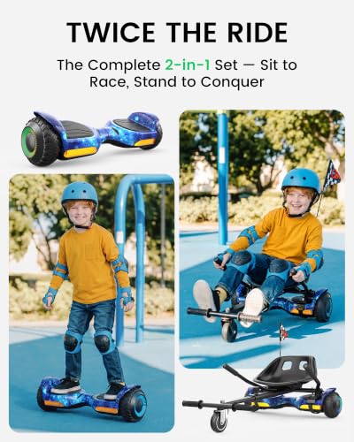 Image of Gyroor G13 Hoverboard with Seat Attachment 6.5 inch All-Terrain Go Kart | LED Lights, Bluetooth Speaker, UL2272 Certified, Adjustable Frame, 7.75 MPH Max Speed, Hoverboard for Kids and Adults