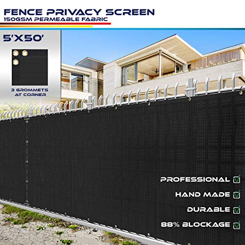 Windscreen4less Heavy Duty Privacy Screen Fence in Color Solid Black 5' x 50