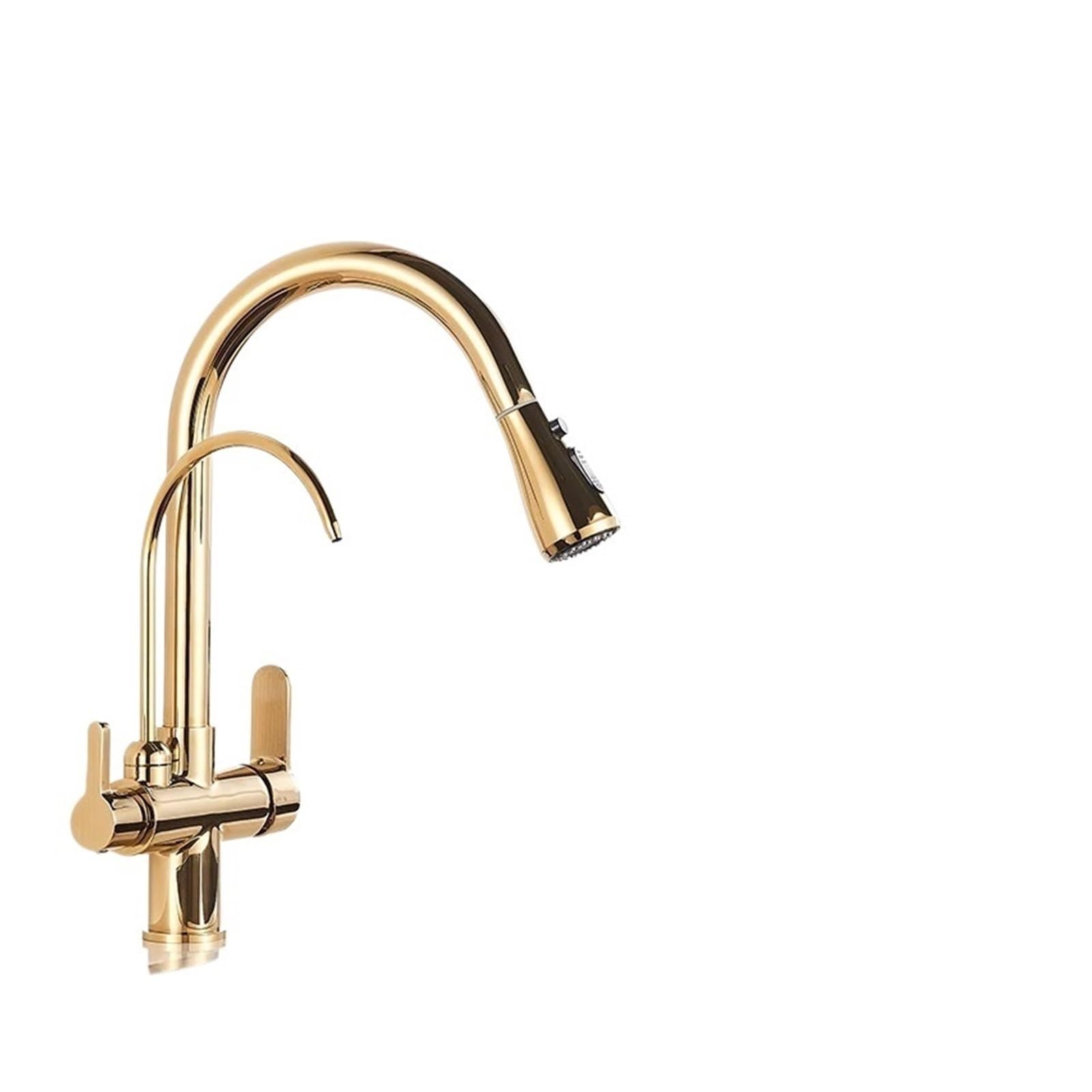 Mitigeur douchette or et noir mat pour une cuisine élégante avec eau filtrée intégrée