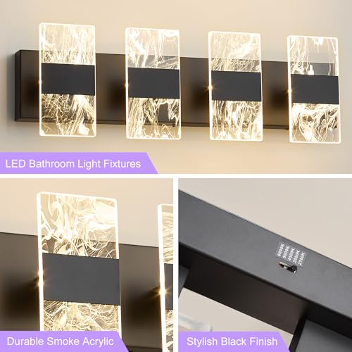 Image of Modern LED Bathroom Light Fixtures Dimmable 4-Light Black Vanity Light