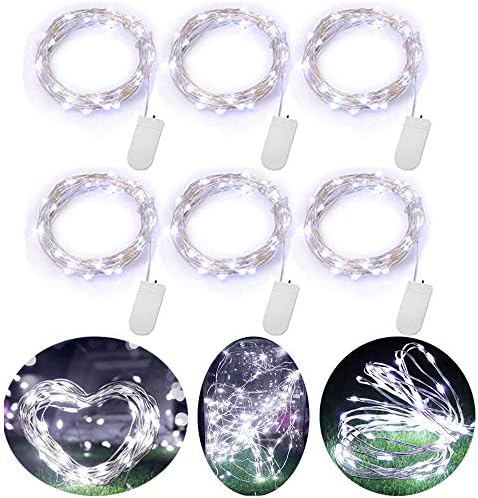 Knit Battery Operated Fairy Lights Led Mini String Lights Cool White 6.6ft 20Leds Firefly Starry Copper Wire String Lights for DIY Wedding Centerpiece, Table Decorations, Valentine's Day (6 Set)
