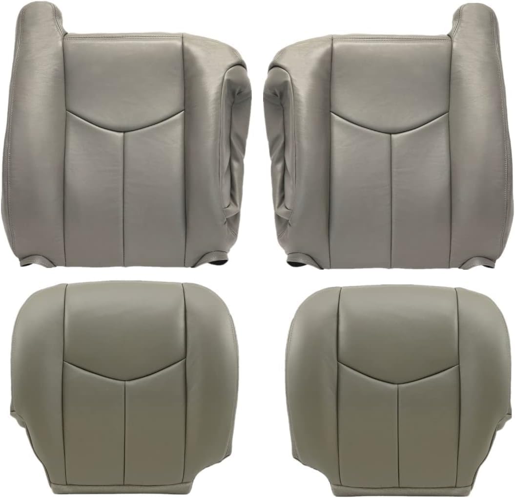 GXARTS Driver and Passenger Side Bottom Replacement Leather Seat Cover and Top Lean Back and Armrest Cover #922/92i Light Gray Fit for Chevy Tahoe Suburban Avalanche Silverado Yukon Sierra 2003-2006