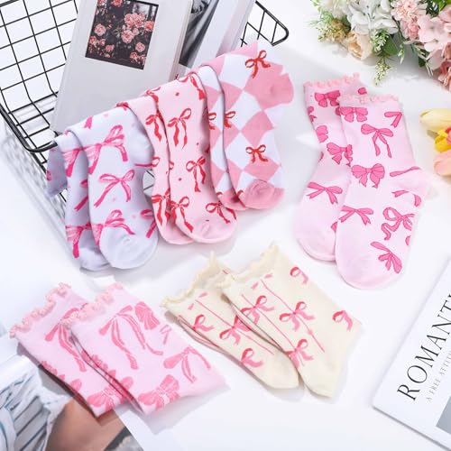 Image of Jadive Coquette Pink Bow Socks Pink Bow Women's Inspired Socks Ornament for Birthday Decor Gift