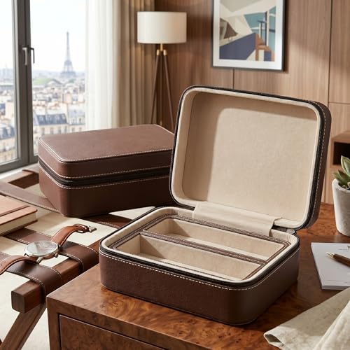 Image of ROSELLE Eyewear Travel Case for women men, Luxury leather 2 /3-Slot Eyeglasses Storage Box for Multiple Glasses and Sunglasses