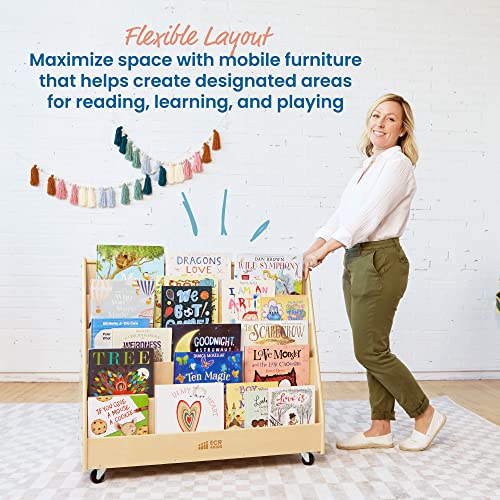 Ecr4Kids Double-Sided Mobile Book Display, Classroom Bookshelf, Natural #TOP5