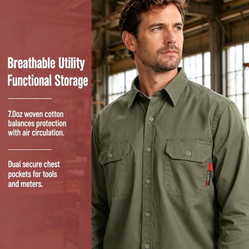 Image of SRsafety Hi Vis FR Shirts for Men,7.0oz Long Sleeve FR Work Shirts,100% Cotton High Visibility Fire Shirt