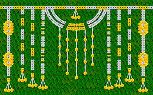 Image of Banana Leaf Decorative Backdrop Cloth for Wedding, Mehndi and Festivals. It's Perfect for Wedding, Party, Newborn Celebration, Haldi, Mehndi and All Other Festive Occasion.(8*5) ft (Design 1)