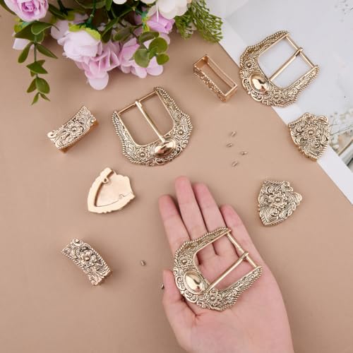 Image of DICOSMETIC 3 /4 Sets Belt Buck Set Western Cowboy Buckle Set Alloy Belt Buckle Engraved Cowboy Belts Replacement for Adult