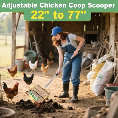 Image of Chicken Poop Scooper, 10-Inch Metal Chicken Scoop with Adjustable Handle
