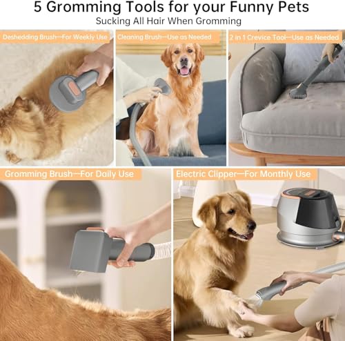 Pet Grooming Kit & Vacuum - Deshedding, Vacuum and Drying All in One Pet Hair Remover Dog Cat Clipper, with 3 Levels Adjustable Suction and Hot Dryer, Multiple Pet Grooming Tools, 5 Nozzles, 3.5L Cup - Image 3