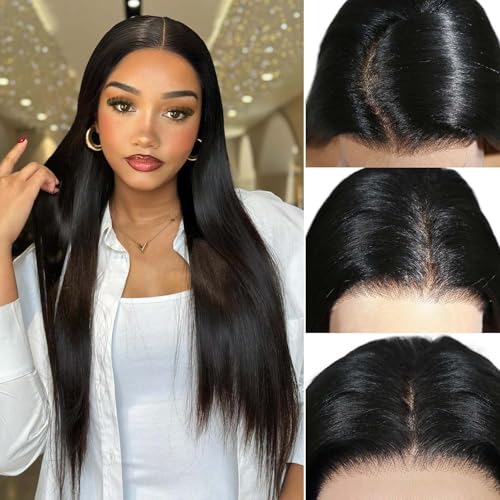 Quantum Love Lace Front Synthetic Wig 13x6 Lace Long Straight Wigs for Women 28Inch Wear and Go Glueless Kanekalon Futura Natural Black Hair