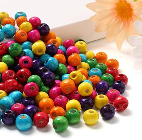 HERZWILD 150 szt. kolorowych drewnianych koralików do nawlekania, 18 mm, okrągłe, drewniane koraliki, kolorowe koraliki do samodzielnego wykonania biżuterii (18 mm)