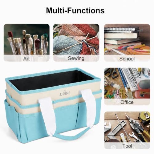 Image of JJRING Craft Organizer Tote Bag Art Storage Caddy Sky Blue and Beige