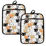 HUGANE Cute Cat Pot Holders for Kitchen, Gifts for Cat Lovers, Cats Mom Dad Gifts Heat Resistant Hot Pads and Oven Mitts for Baking Cooking