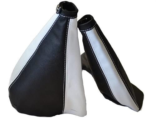 Für Fiat Coupe 1994–2000 Gear & Handbremsmanschette schwarz/weiß Leder mit weißen Nähten Für Fiat Coupe 1994–2000 Gear & Handbremsmanschette schwarz/weiß Leder mit weißen Nähten