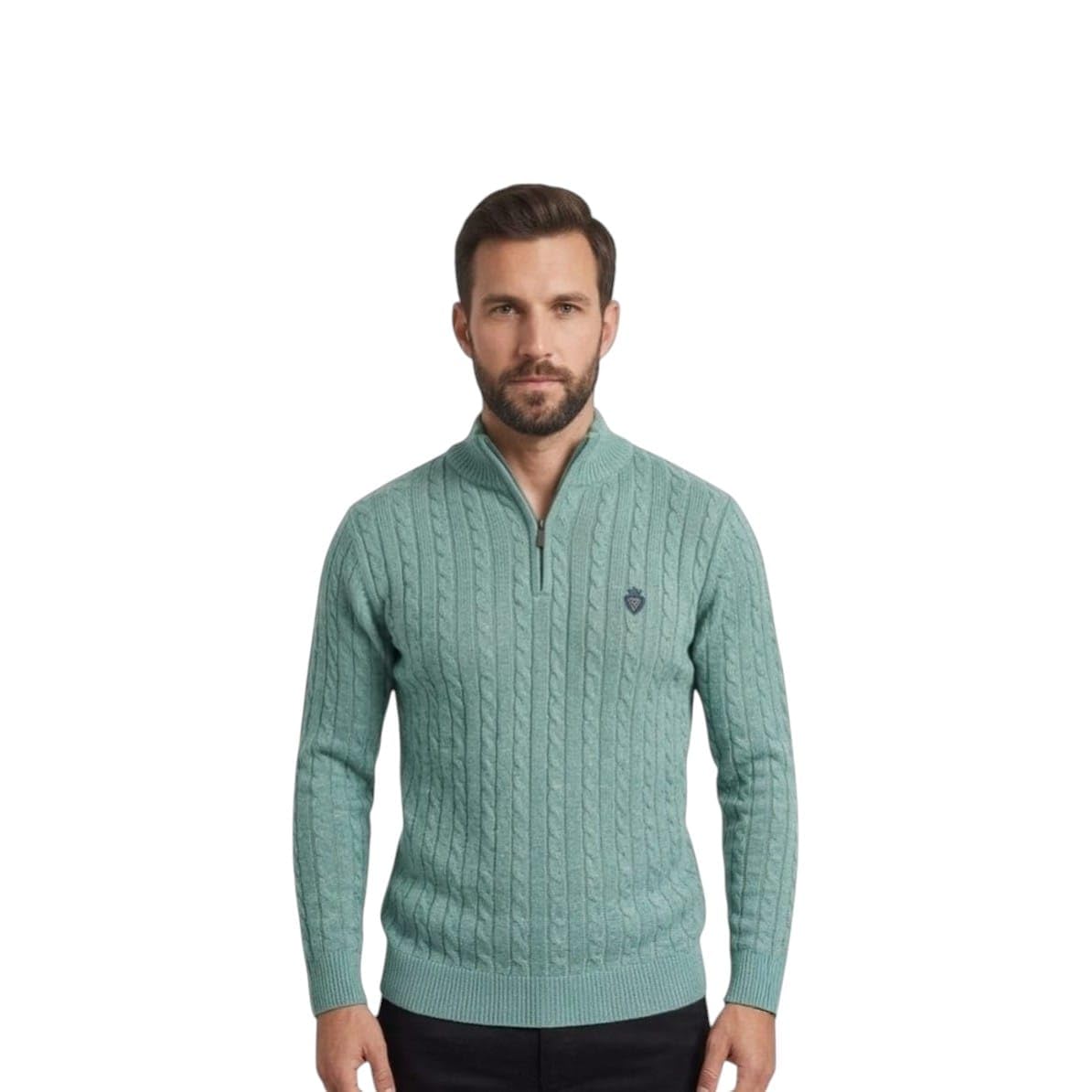 alpha club Men's Half Zip Cable Knit Sweater-picture-45
