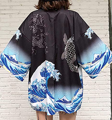 Image of LAI MENG FIVE CATS Women's Floral Print Loose Blouse Japanese Kimono Tops | Puff Sleeve,Cover up Top,Casual Cute Tops,Summer Cardigans 2026