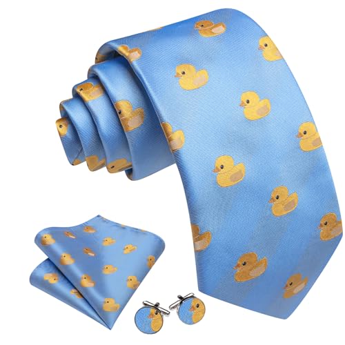 Image of Barry.Wang Fun Animal Ties for Men Designer Handkerchief Cufflink WOVEN Casual Necktie Set Festival