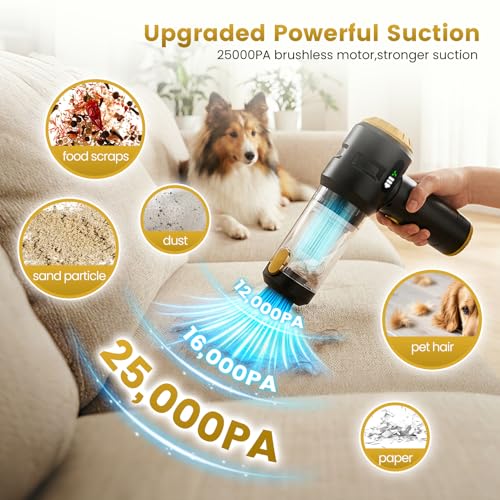 Image of Wansimoo Handheld Car Vacuum Cleaner,25000PA Strong Cyclonic Suction Foldable Mini Vacuum Portable Cordless with Digital Display and One Touch Dust Removal for Car, Home, Office, Kitchen (Gold)