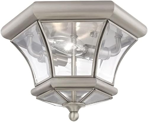 Miniatura 4 de Livex Lighting 7052-91 Monterey - 2 luces para exterioresinteriores, acabado de níquel cepillado, montaje empotrado de latón macizo con vidrio