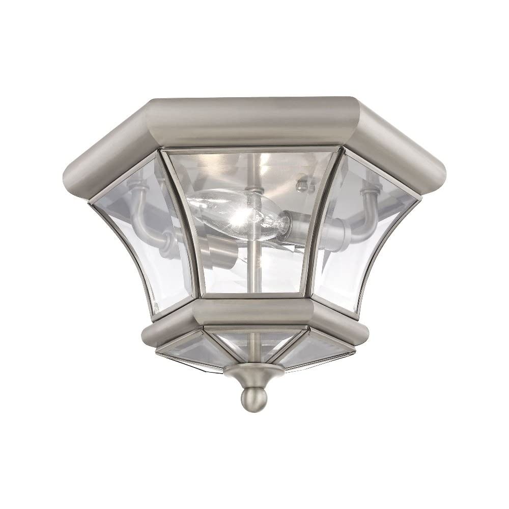 Livex 7052 – 02 Monterey 2 Luce Esterno/Interno Ottone Lucido Finitura In Ottone Massello Flush Mount con Vetro Trasparente smussato