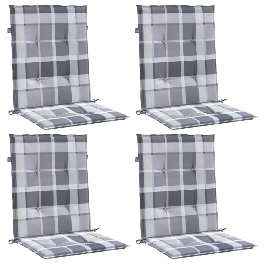 4er Set Gartenstuhlauflagen für Niedriglehner 100x50x3 cm, Komfortable Sitzauflagen aus Oxford-Gewebe, Stuhlkissen mit Haltebändern und Gummizug für Gartenstühle, Grau Karomuster