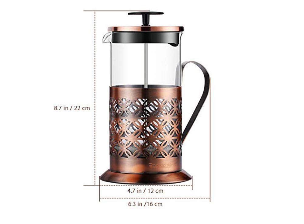 French Press Stamp Pot Coffee Maker Cafetera de doble pared, prensa francesa de vidrio incl. Filtro de café de acero inoxidable-1000ML