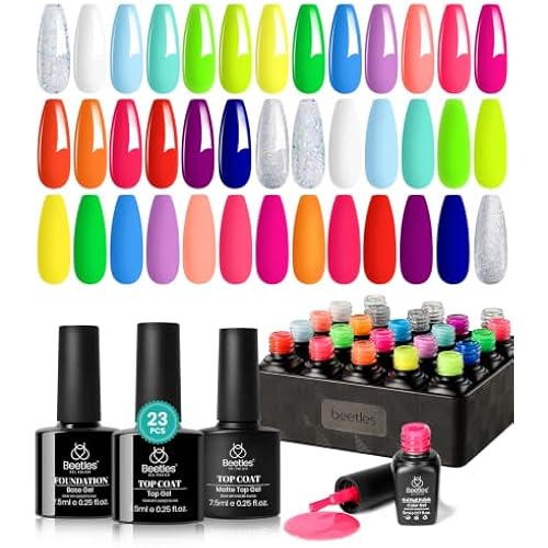 Beetles Neon Gel Nail Polish Set, 23 PCS 20 Color Rainbow Gel Polish Kit