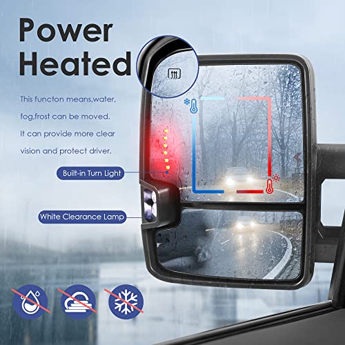 Mostplus Power Heated Towing Mirrors Compatible With 2014-2019 Chevy Silverado Gmc Serria W/Sequential Turn Light, Clearance Lamp, White Running Light (Set Of 2)-Black Not For Diesel Truck #TOP2