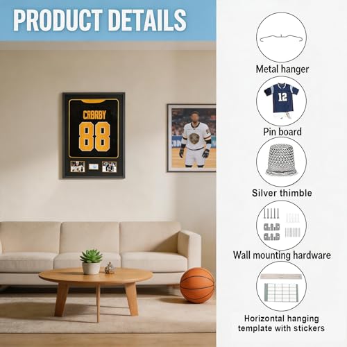 Image of Jersey Frame Display Case with Picture Slots & Tempered Real Glass | Jersey Frame Display Case, with Picture Slots & Tempered Real Glass, Signature for Shirt Uniform, Two 4x6 Photos, Black
