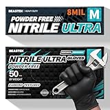 Beastek Nitrile Disposable Gloves, 8 Mil Powder Free Latex Free Chemical Resistant Heavy Duty Food Safe Diamond Gloves, Black 50 Pcs (Medium)
