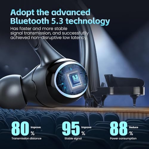 Image of Wireless Earbuds Bluetooth 5.3 Headphones Stereo Ear Buds, ENC Noise Cancelling Mic,IPX7 Waterproof Earphones with Hook for Android iOS Smart Phone Laptop Computer Sports - Black