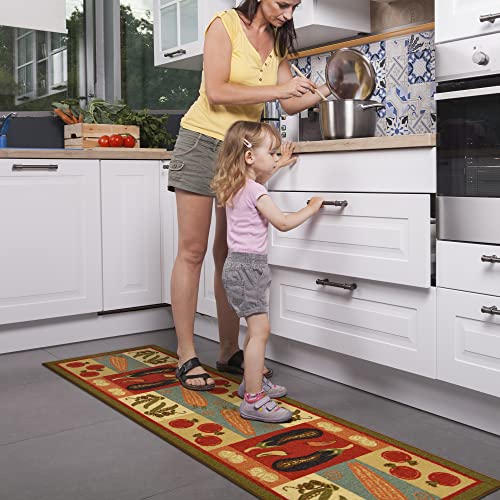 Machine Washable Vegetables Design Non-Slip Rubberback 2X5 Indoor Kitchen Runner Rug For Hallway, Kitchen, Living Room, Bedroom, Entryway, 20" X 59", Olive Green #TOP7