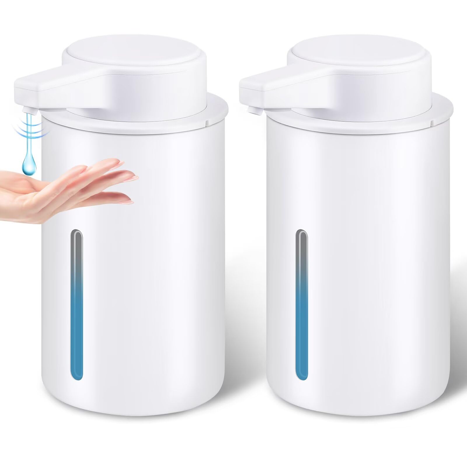 2 pack automatic liquid soap dispenser, 13.5oz touchless electric hand soap dispenser, rechargeable liquid pump for dish soap, easy refill (white)