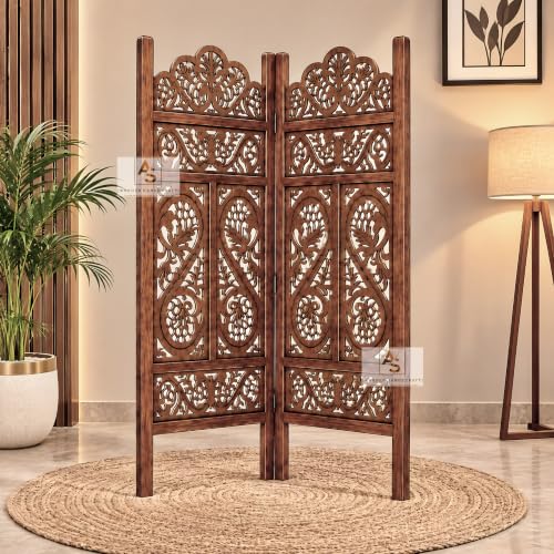 Image of Wooden Partition for Living Room,Divider Wall Room Divider Screen Separator, Wall Panel Divider for Hall | Bedroom |Office | Puja Room | Restaurant S Design (Antique, 4ft 2 Panel)