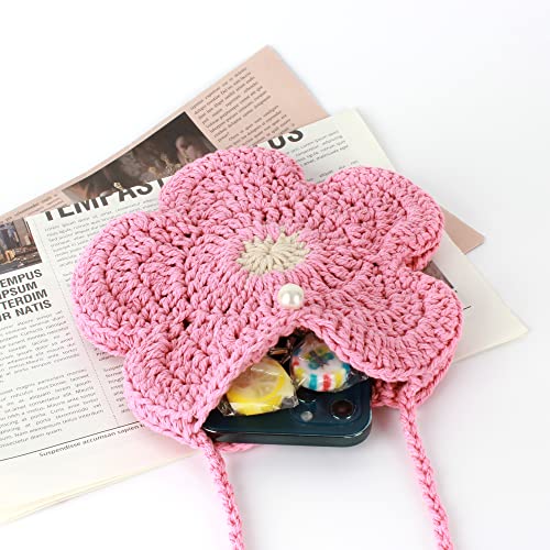 Women Girls Mini Flower Crochet Shoulder Crossbody Bag Handmade Handbag Purse Cotton Cellphone Wallet4