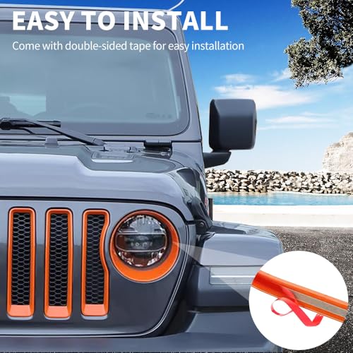Image of MAXDOM 9PCS Grille Inserts Headlight Covers Set Fits for (2018-2023) Wrangler JL Sahara and Gladiator JT partial models Part#6KM35MRCAA Orange