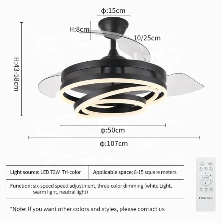 Image of blissbells Modern LED Chandelier Fan, (Blk Ring fanlight)