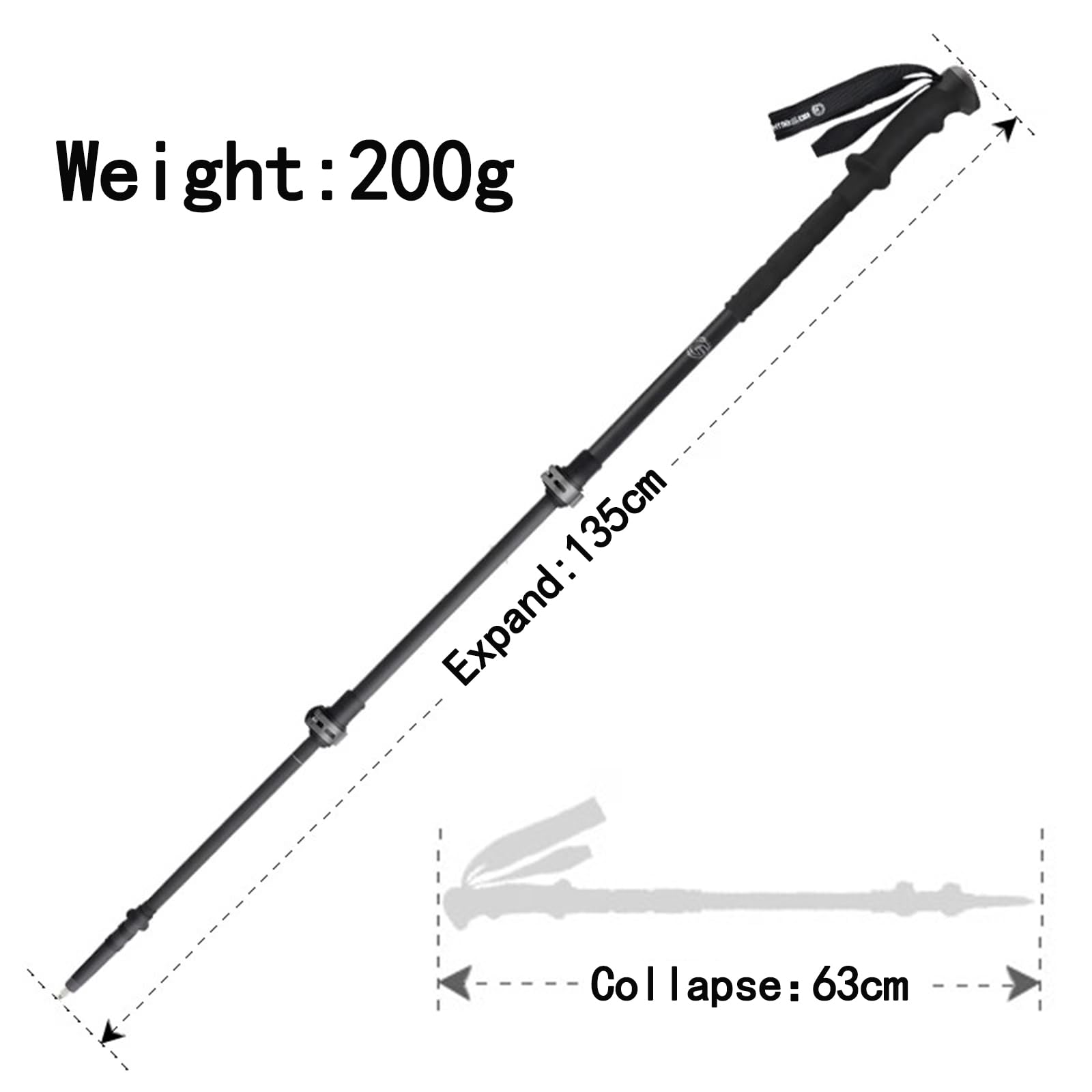 3-częściowe kijki trekkingowe z włókna węglowego, 200 g, lekkie teleskopowe kijki do chodzenia dla mężczyzn i kobiet, ergonomiczne, ultralekkie, do wędrówek, gór, kempingu i wędrówek z plecakiem