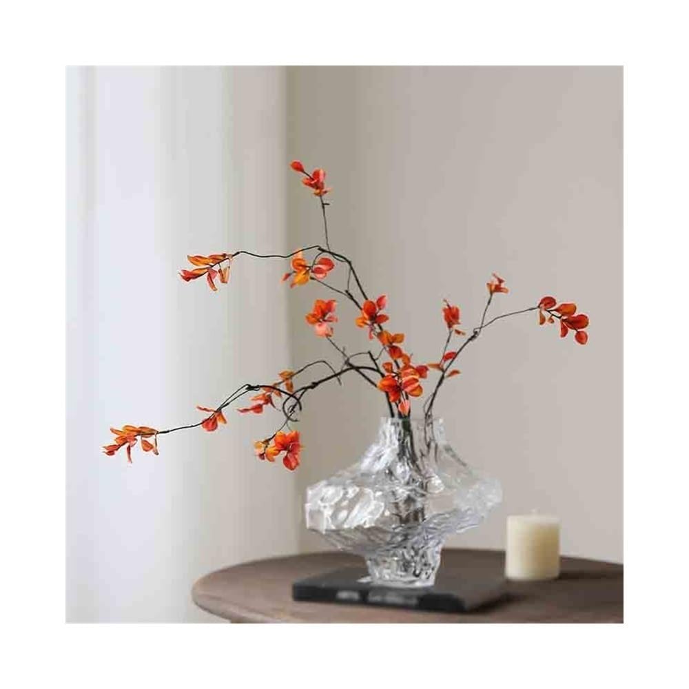 Ready Arranged Flowers in Vase Glass Vase Simulation Maple Leaf Fake Flower Arrangement Table Decoration