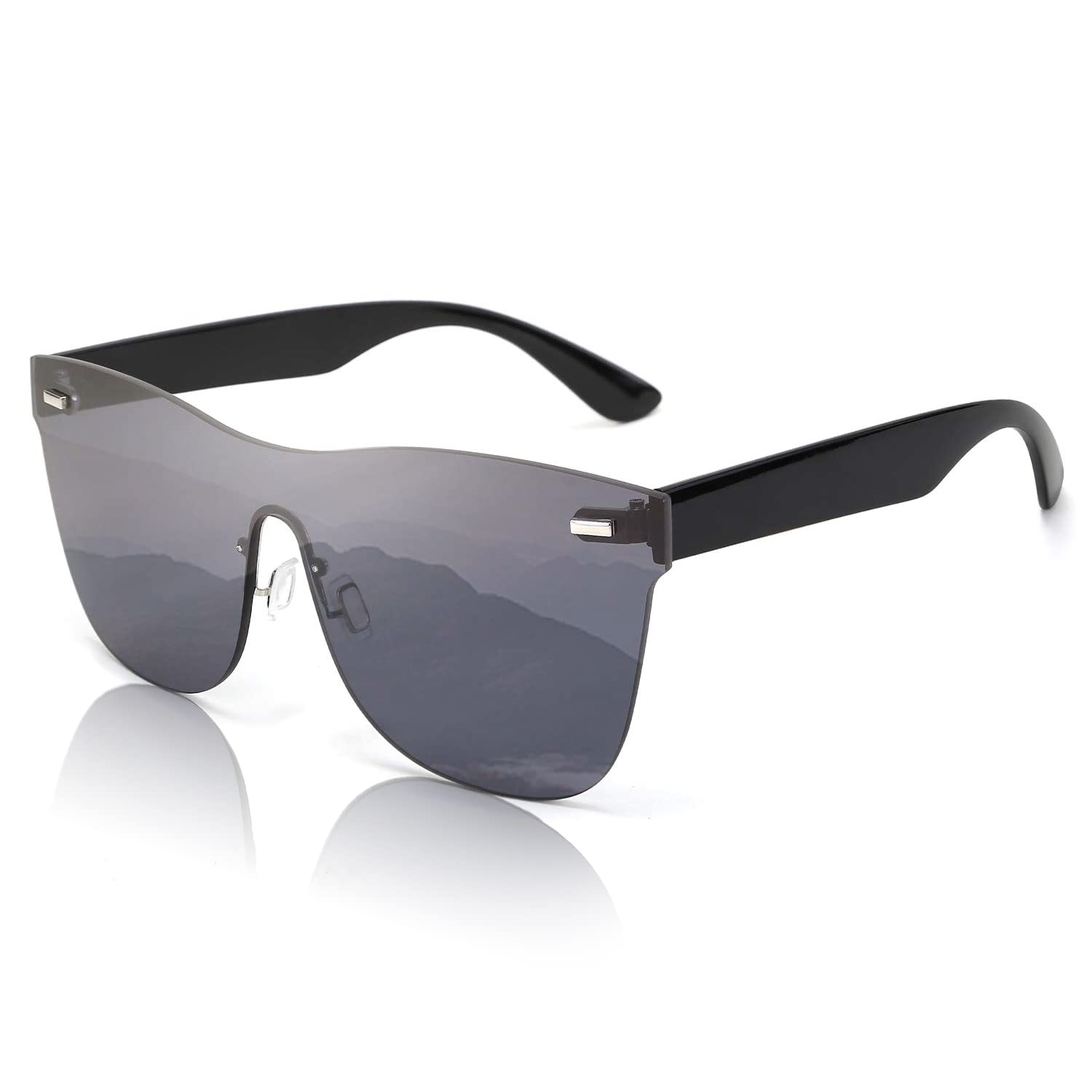 Photo 1 of FEISEDY Mirrored Rimless Sunglasses One Piece Lens Reflective Sunglasses for Women Men B2647