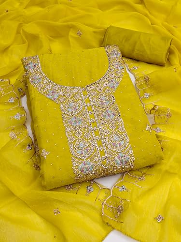 Image of Women's Shimmer Silk Embroidery Work Unstitched Dress Material