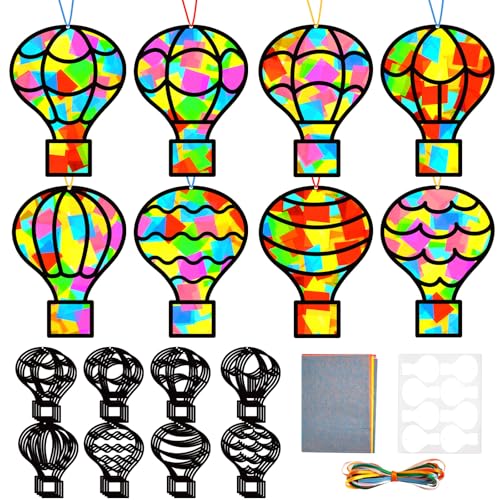Kit bricolage rentrée scolaire montgolfière x32 - Attrape-soleil vitrail enfant